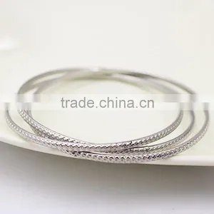 European American Textured Stainless Steel 3pcs Thin Silver Bangle Bracelet thumbnail-1