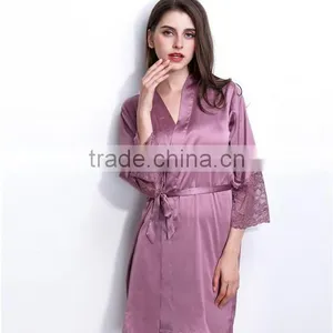 New Arrival Women's Robes Free Shipping Sleepwear Bathrobes for Female High Quality Silk Nightwear V-neck With Waistband Hot thumbnail-3