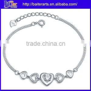 New 925 Sterling Silver White Diamond Tennis Heart Bracelet Cubic Zirconia Tennis Bracelet thumbnail-3