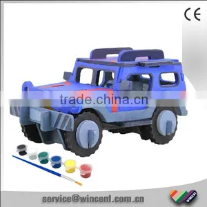 Kids DIY Educational Toys Draw Your Own Wood Jeep 3D Puzzle thumbnail-1