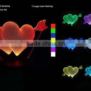 3D Optical Illusion Hearts Night Lamp Night Light 10 Colorful LEDs Ultra-thin Acrylic Light Panel AA Battery or DC 5V thumbnail-2