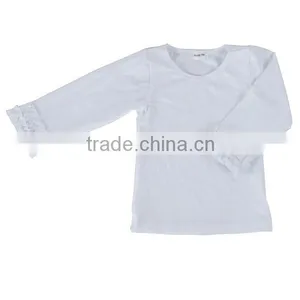 Wholesale 2016 Infant/toddler Baby Pure White/pink/grey/ivory Cotton Double Ruffle Girls Long Sleeves t Shirt thumbnail-4