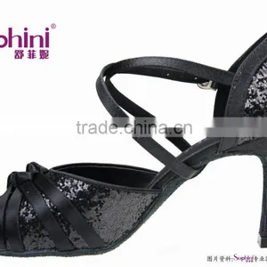 Suphini Glitter Black High Heels Women Ballroom Shoes Dance thumbnail-2