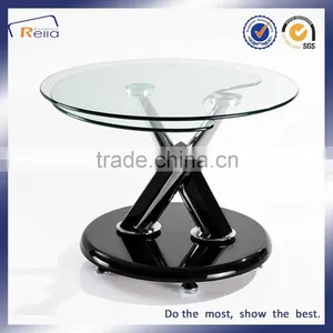 Modern Design Special Shape Revolve Transparent Coffee Table Glass Top Wood Legs thumbnail-2