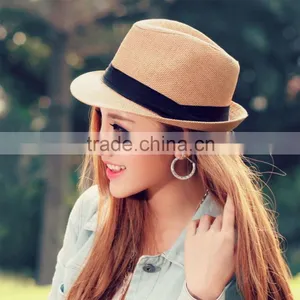 Unisex Fedora Trilby Hat Cap Straw Panama Style Packable Travel Sun Hat thumbnail-6