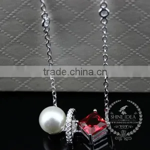 925 Sterling Silver Flower Square Zircon With Pearl Creative Pendant Necklace Fashion Women Necklace Jewelry 6360460 thumbnail-1