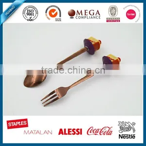Dessert Spoon and Fork Set, Stainless Steel Flatware Set With Cute Polyresin Handle, OEM Craft, Rose Golden Cutlery thumbnail-1