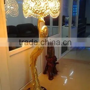 Antique Copper 24K Gold Plated Peacock Floor Lamp Clock, Peacock Hanging Floor Clock thumbnail-1