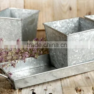 4 Piece Set Metal Garden Planters | Galvanized Tin Garden Planter thumbnail-1