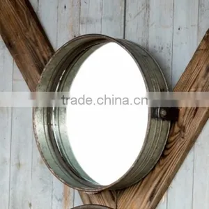 Round Iron Wall Mirror | Large Black Retro Circular Wall Mirror thumbnail-1