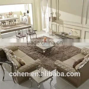 High End Royal Mosaic Decoration Livingroom Stainless Steel Furniture Coffee Table/center Table Covered by Real Leather/PU thumbnail-2
