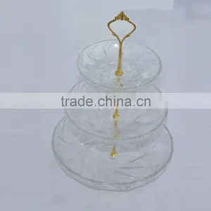 Deep Round Glass Plate Set With Golden Plating Metal Holder thumbnail-2