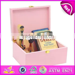 2017 New Products Girls Pink Wooden Storage Bins W08C175 thumbnail-4