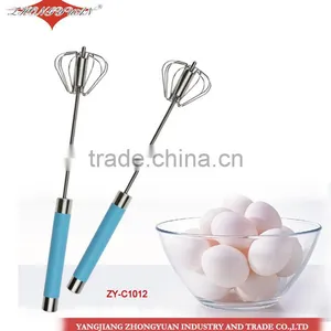 Kitchen Rotation Hand Egg Whisk Stainless Steel Rotary Hand Push Whisk With Plastic Handle 12-inch thumbnail-1