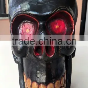 Hand Crafted Wooden Mask of Skull Wall Hanging Made In Nepal thumbnail-1