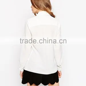 China Factory OEM ODM 2015 New Fashion Customized Point Collar Keyhole Blouse With Contrast Tie thumbnail-2