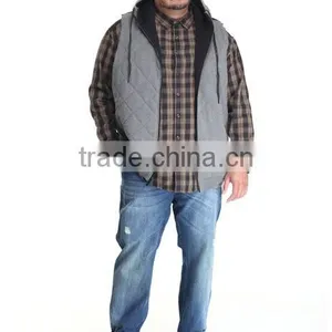 Draw-strings for Hood Adjustment Hoodie Vest Quilted Fleece Construction Sleeveless Vest Hand Pockets With Zipper thumbnail-3