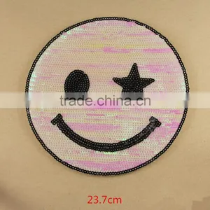 Emoji Smile Sequined Badge Applique Bag Clothes Embroidery Patch Sewing Supply thumbnail-4