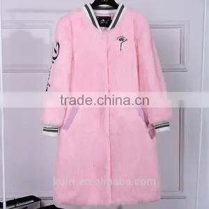 2016Winter New Women Fur Coat Rabbit Fur Thick Medium Long Jacket Baseball Uniform Design Fashion Winter Warm Outwear Coat thumbnail-6