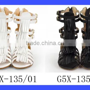 Wholesale Kids Summer Plain White PU Fringe Gladiator Shoes Little Girl Flattie Snadals High Boots Shoes thumbnail-6
