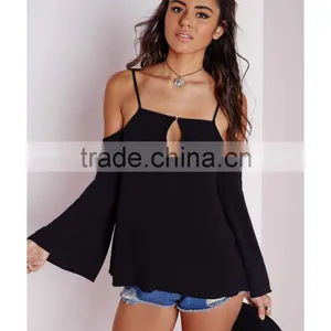 Latest Design Open Shoulders Thin Straps Woman Blouse thumbnail-5
