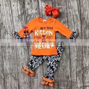 Baby Girls Halloween Clothing Girls Are You Kitten me Right Meow Outfits Girls Halloween Outfits Damask Capri With Accessories thumbnail-1