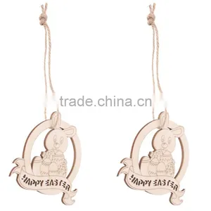 New Arrival Wood Cut Happy Easter Rabbit Wooden Tag Embellishment With String thumbnail-5