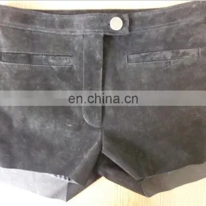 Ladies Sheep Leather Grey Hot Pants With Mental Button thumbnail-1