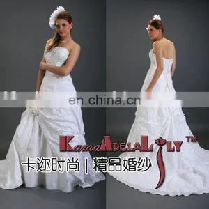 EB257 Delicate Embroidery Cumtomer Made Wedding Dress Asymmetrical Taffeta Wedding Gown thumbnail-1