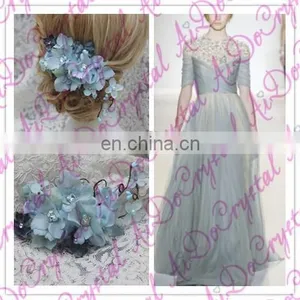 Aidocrystal Classic Blue Flower Hair Pins With Crystal Hair Accessories,floral Tiaras,princess Hair Clip thumbnail-4