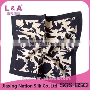 Digital Print Black Flowers Pattern Crepe de Chine Silk Scarf thumbnail-1