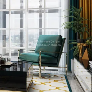 Modern Leather Cushion Golden Chrome Frame Lounge Sofa Chair thumbnail-3