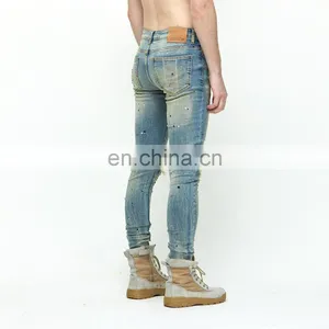 DiZNEW Custom Skiny Splash Paint Splatter Hole Repair Detail Jeans Men thumbnail-4