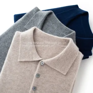 Cashmere Sweater Men's 100% Pure Pullover Cashmere Sweater With Polo Collar thumbnail-3
