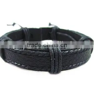 Handmade Cowhide Leather Men Wrap Slider Charm Bracelet Bangle for Gifts thumbnail-2
