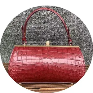 European And American Casual Cylindrical Handbag Horizontal Barrel-Shaped Leather Shoulder Bag Crocodile Leather Diagonal Bag Women thumbnail-4