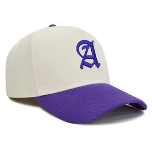 Customized 100% Cotton Baseball Hat 3D Embroidery Logo Two Tone Structured 5 Panel Caps 2 Color Contrast Sports Team Hats thumbnail-5