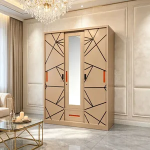 UV Printing Knock‑down Flat‑pack 3‑Door & 4‑Door Steel Wardrobe With Mirror Drawers Multi‑purpose Clothes Storage Cabinet Custom Color Export thumbnail-1