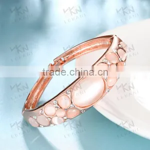 Fashion 18K Gold Plated Metal Opal Gemstone Cuff Bracelet thumbnail-5