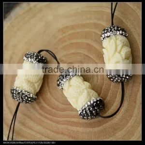 LFD-0043B Wholesale Shell Beads Engraved Flowers White Round Tube Connector Paved Crystal Rhinestone Spacer Beads Jewelry thumbnail-3
