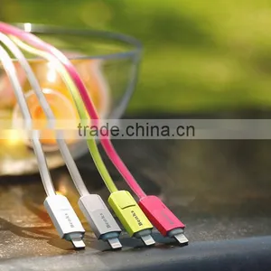 BENKS Jelly Series 2in1Reversible USB Cable for Ios and Android Mobile Phone Blue Light Indicator Sync and Charging 1m Cable thumbnail-1