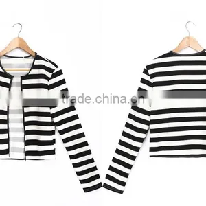 2016 Spring Black And White Strip Women Coat thumbnail-5