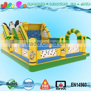 Madagascar Trampoline, Penguin Inflatable Fun City Slides n Rock Climbing Complex Games thumbnail-1