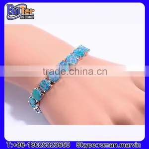 Wholesale Women Jewelry 925 Stelring Silver Synethic Fire Opal Bracelet thumbnail-5