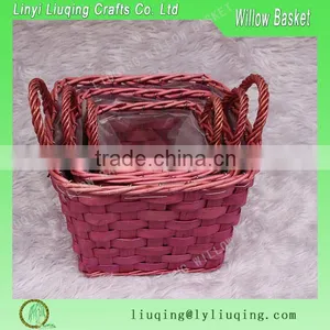 Red Color Set 3 Plant Baskets With Plastic Linner Baskets Wood Chip thumbnail-2