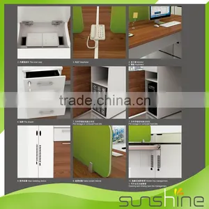 Furniture Modern Modern Office Desktop Partition for 6 Person Teak Wood Color and White thumbnail-4