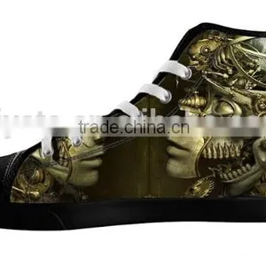 Men's Skull High Top Casual Shoes,Black Lace-up Canvas Sneakers thumbnail-6