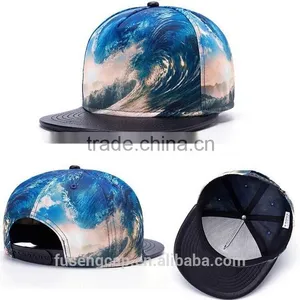 Digital Printing Sea Wave Pattern China Snapback Hats thumbnail-1