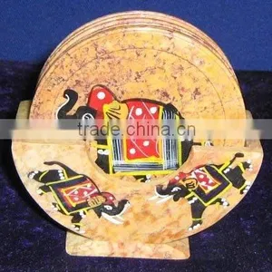 Soapstone Painting Stone Tea Coaster Set thumbnail-1