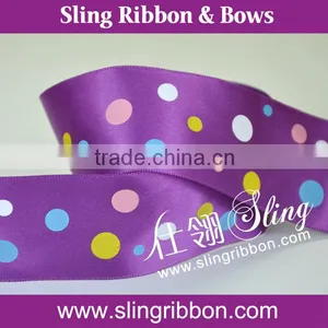 Printed Polka Dot Satin Ribbon, Purple Ribbon thumbnail-1